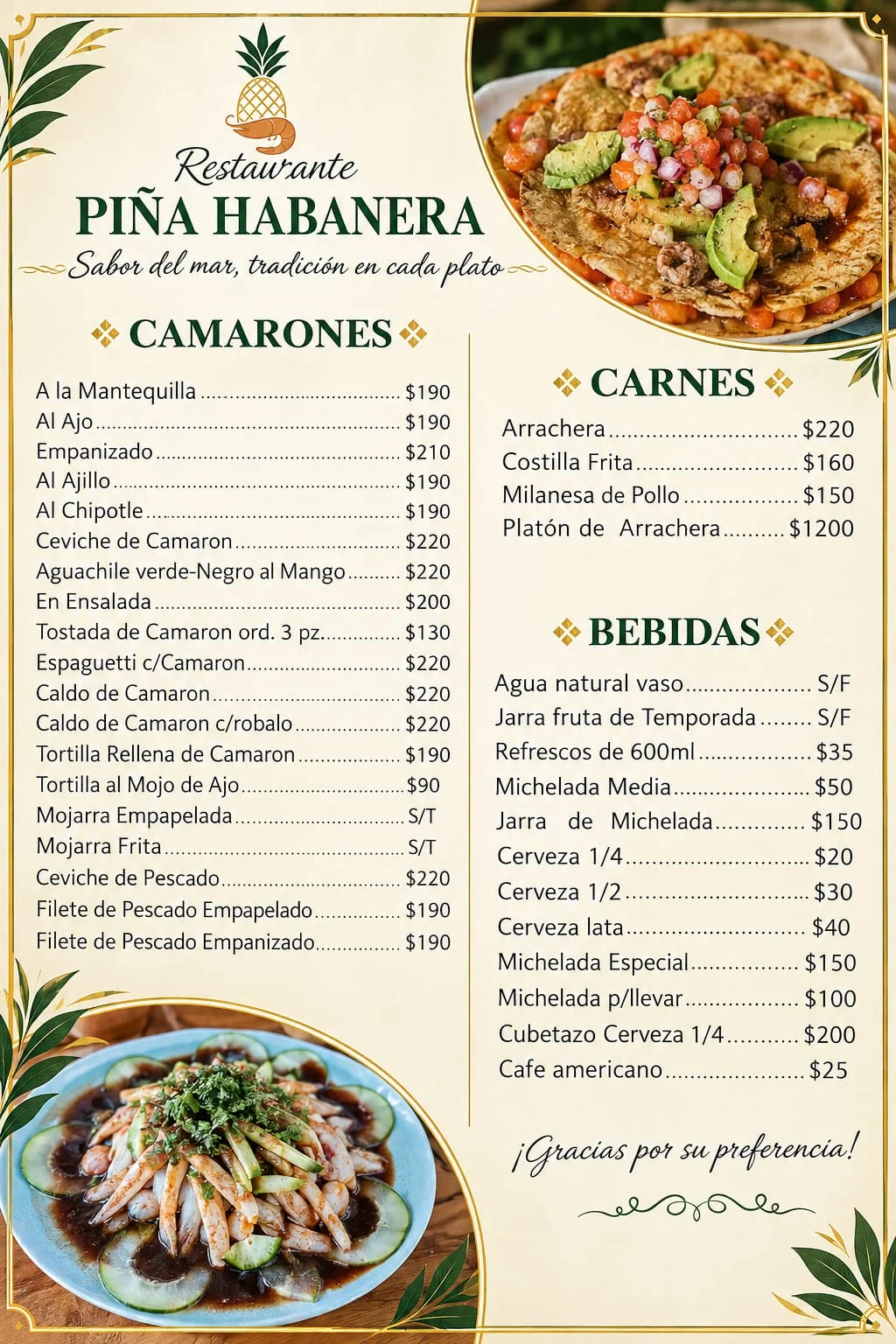 Menú original de PIÑA HABANERA